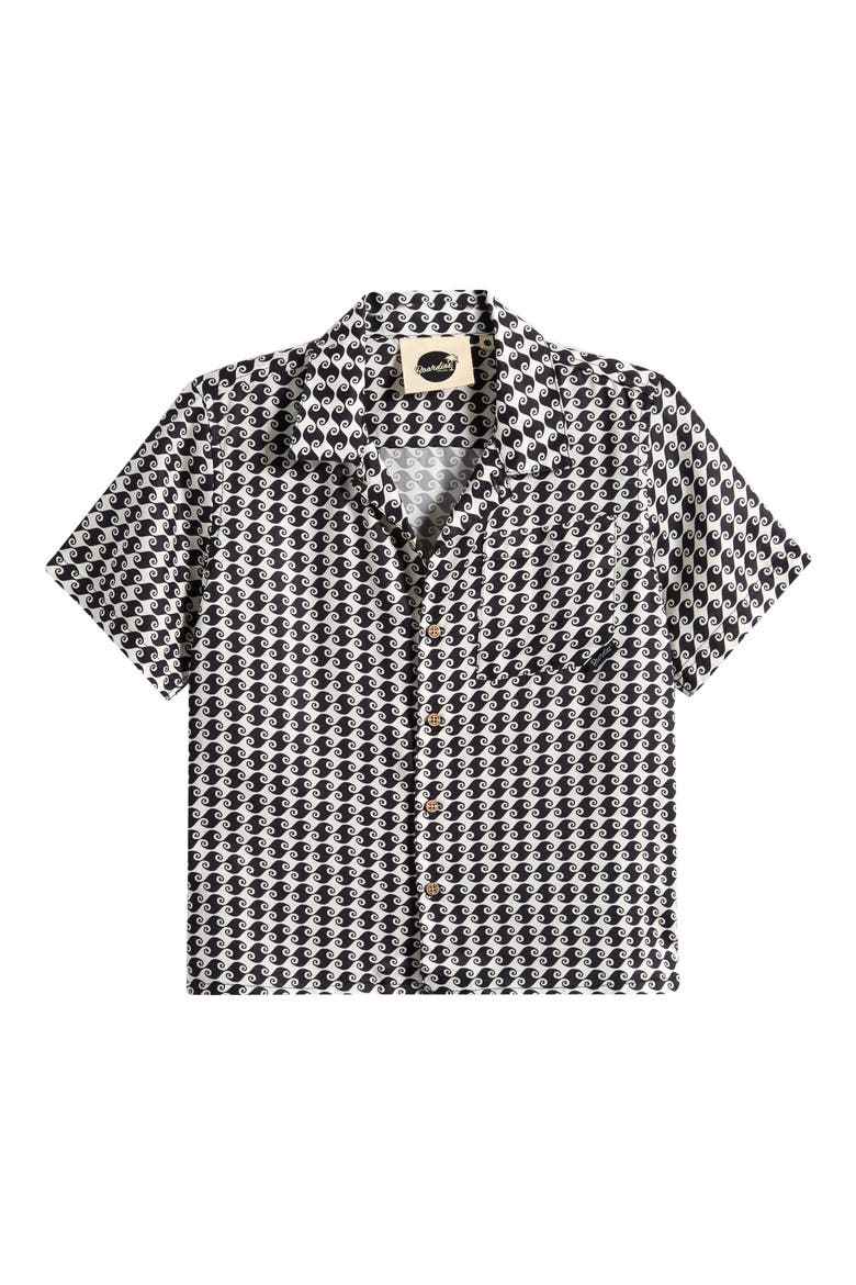 Kids' Sea Hound Print Short Sleeve Button-Up Shirt, Main, color, BLACK/ CREAM