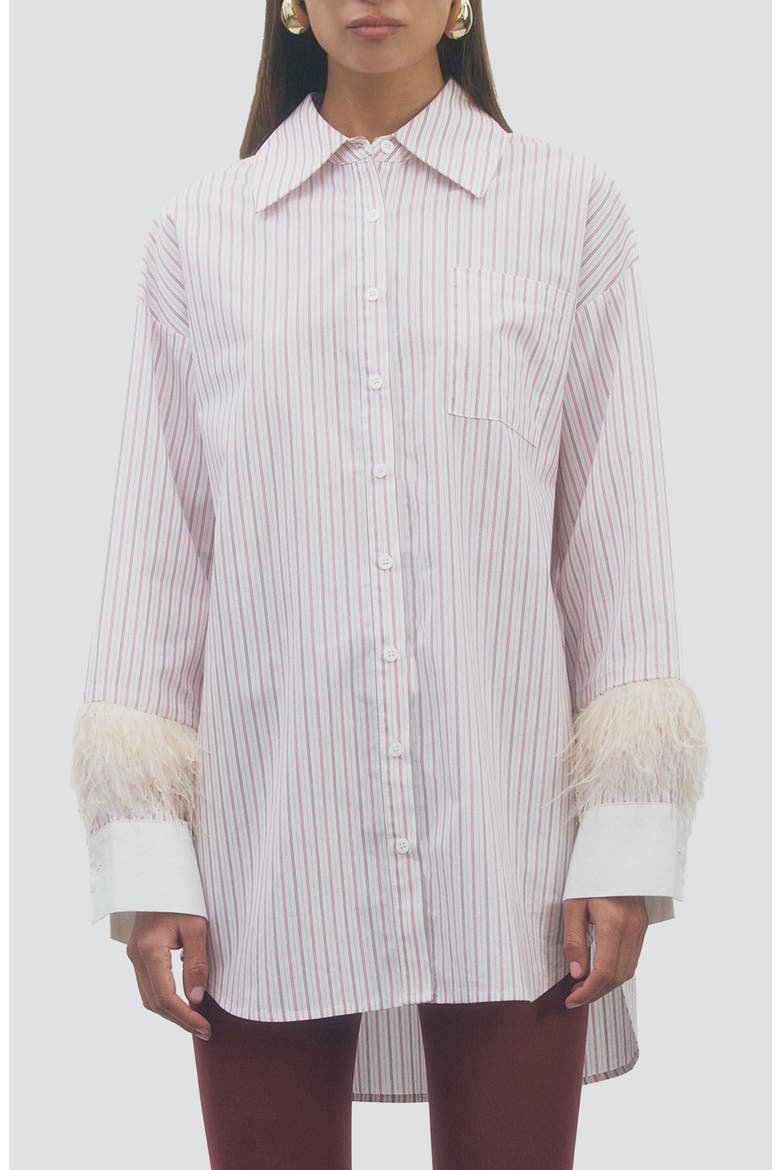 Lottie Cotton Shirt with Feather Trim, Main, color, WHITE BERRY