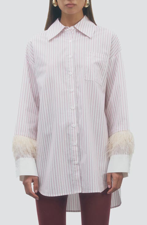 Lottie Cotton Shirt with Feather Trim