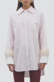 MAUDE CLUB Lottie Cotton Shirt with Feather Trim