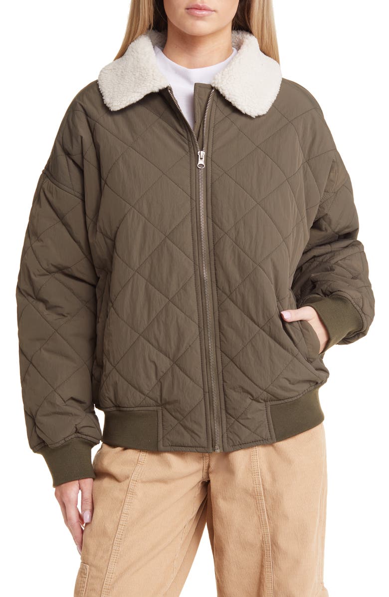 Thread & Supply Faux Shearling Collar Dad Jacket, Main, color, Burnt Olive