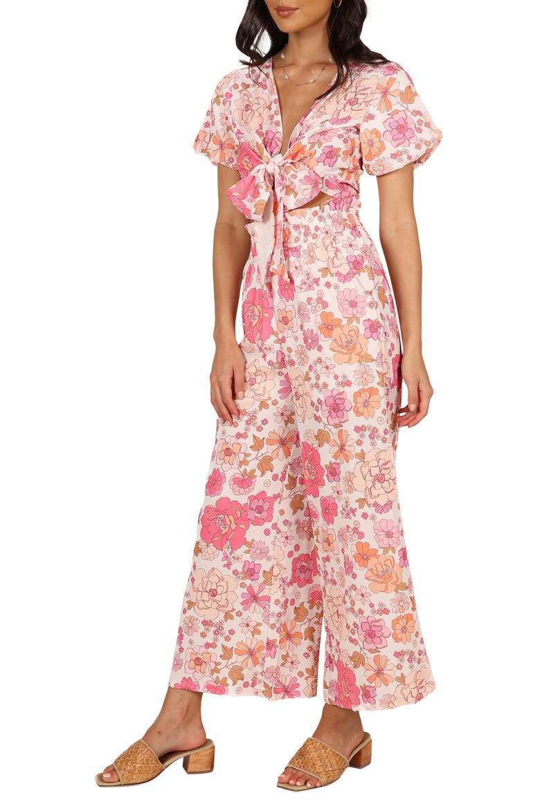 Matilda Floral Print Linen Blend Crop Top & Wide Leg Pants Set, Alternate, color, PINK FLORAL