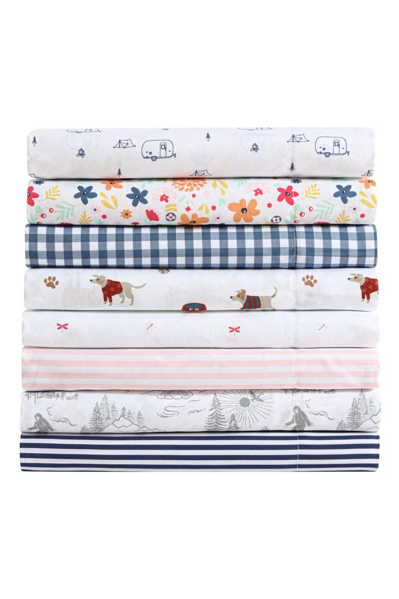 Vivid Stripe Microfiber Sheet Set, Alternate, color, WHITE/ MOON BLUE