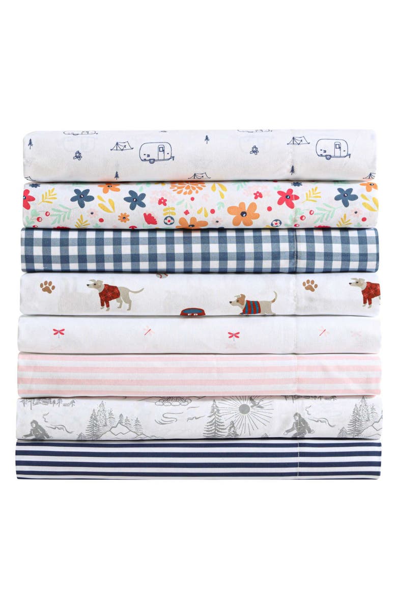 Eddie Bauer Vivid Stripe Microfiber Sheet Set, Alternate, color, White/ Moon Blue