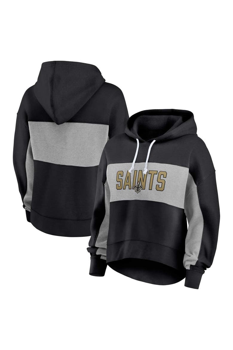 Women's Fanatics Branded  Black New Orleans Saints Filled Stat Sheet Lighweight Modest Crop Hoodie, Main, color, Black