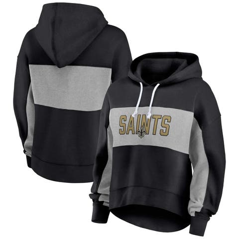 Women's Fanatics Branded  Black New Orleans Saints Filled Stat Sheet Lighweight Modest Crop Hoodie