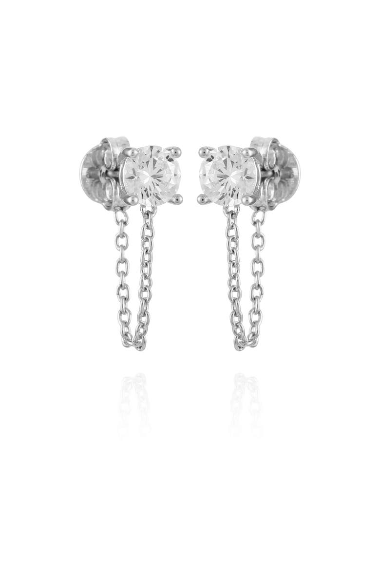 Vince Camuto Cubic Zirconia Chain Jacket Earrings, Main, color, Silver Tone