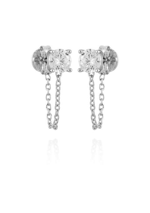 Cubic Zirconia Chain Jacket Earrings