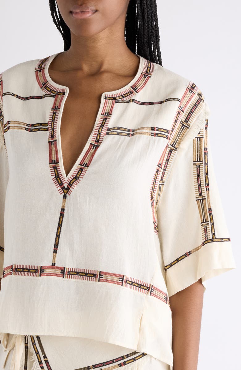 Isabel Marant Fiosa Embroidered Silk Top, Alternate, color, Ecru