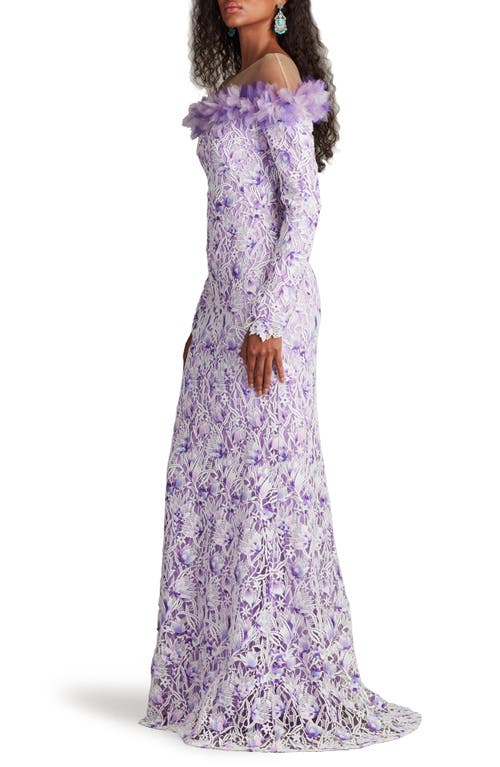 Tadashi Shoji Off The Shoulder Long Sleeve Illusion Gown