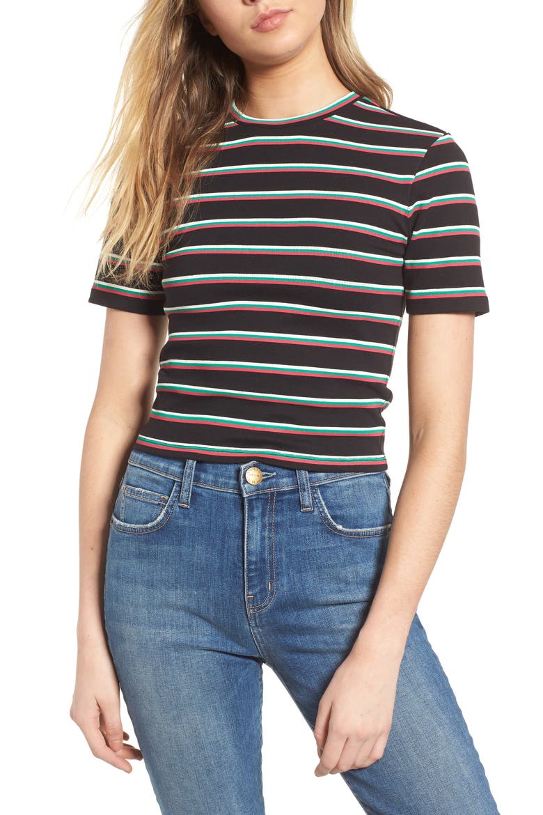 Stripe Crop Tee, Main, color, BLACK ALDER STRIPE