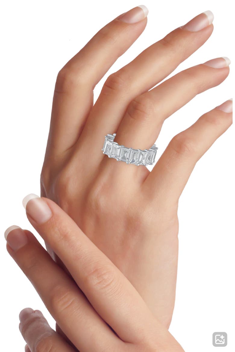 Emerald-Cut Cubic Zirconia Eternity Band, Alternate, color, RHODIUM PLATED BRASS