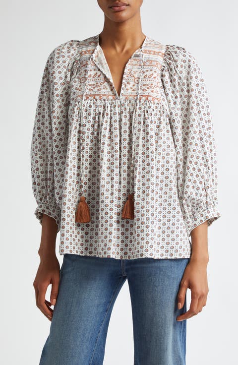 Charlie Print Tie Neck Blouse