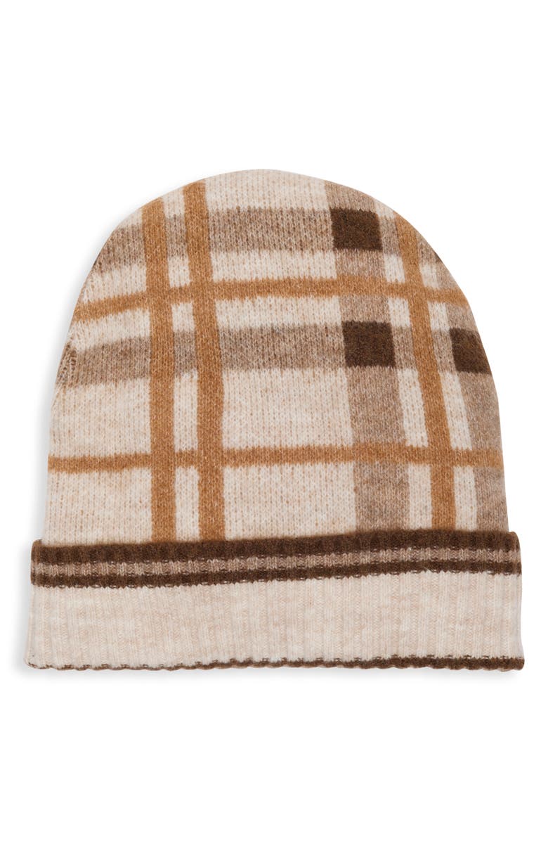 Cole Haan Plaid Cuffed Beanie, Alternate, color, Off White Multi