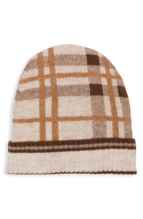 Cole Haan Plaid Cuffed Beanie In Neutral