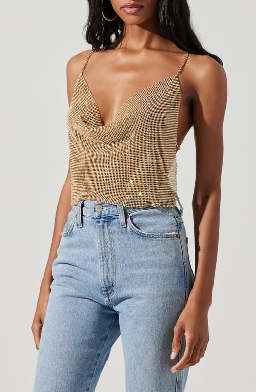 Astr The Label Mika Rhinestone Metallic Mesh Top In Neutral