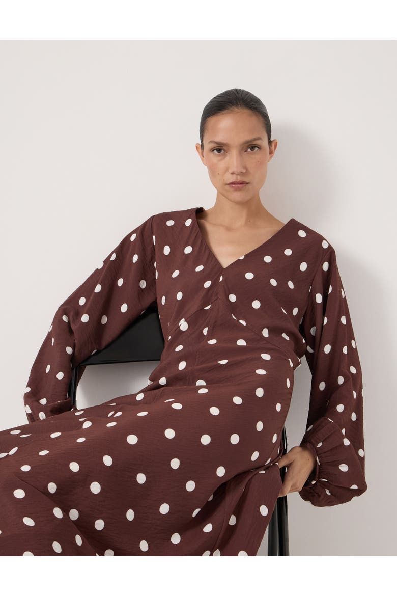 Grace V-Neck Long Sleeve Dress, Alternate, color, Polka Dot Brown