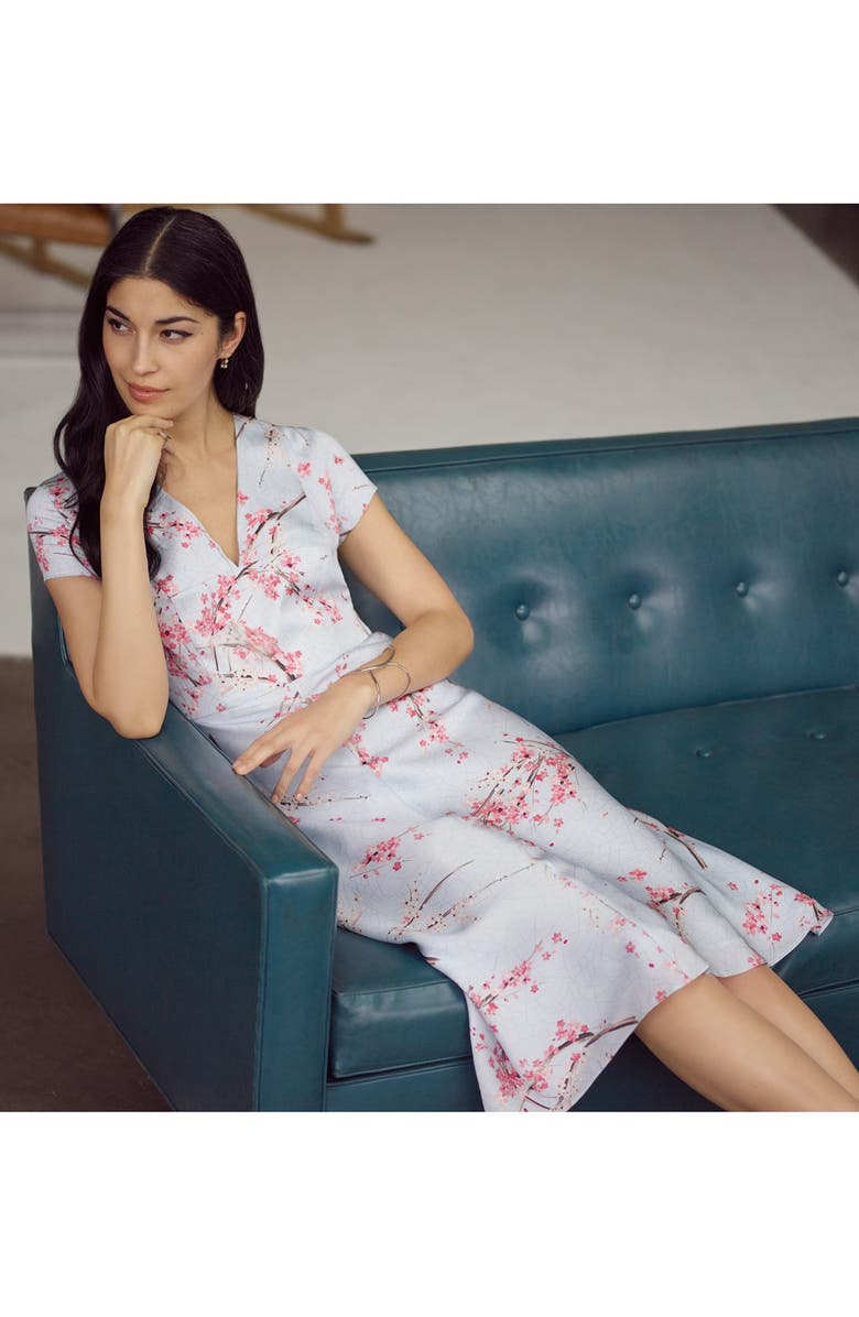 Nordstrom Signature and Caroline Issa Floral Print Silk Twill Midi Dress, Main, color,