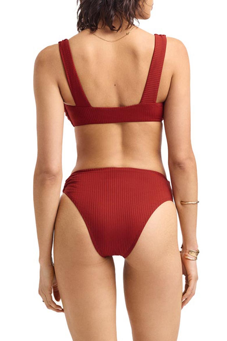 Skylar Ring Detail Rib Bikini Top, Alternate, color, DEEP MADDER