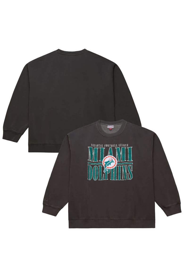 Men's Mitchell & Ness  Black Miami Dolphins Downtown Crew Vintage Logo Sweatshirt, Main, color, Black