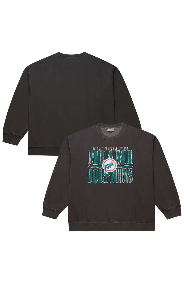 Mitchell & Ness Men's Mitchell & Ness  Black Miami Dolphins Downtown Crew Vintage Logo Sweatshirt, Main, color, Black