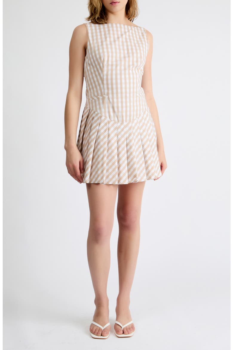Ivy Gingham Minidress, Main, color, BEIGE GINGHAM