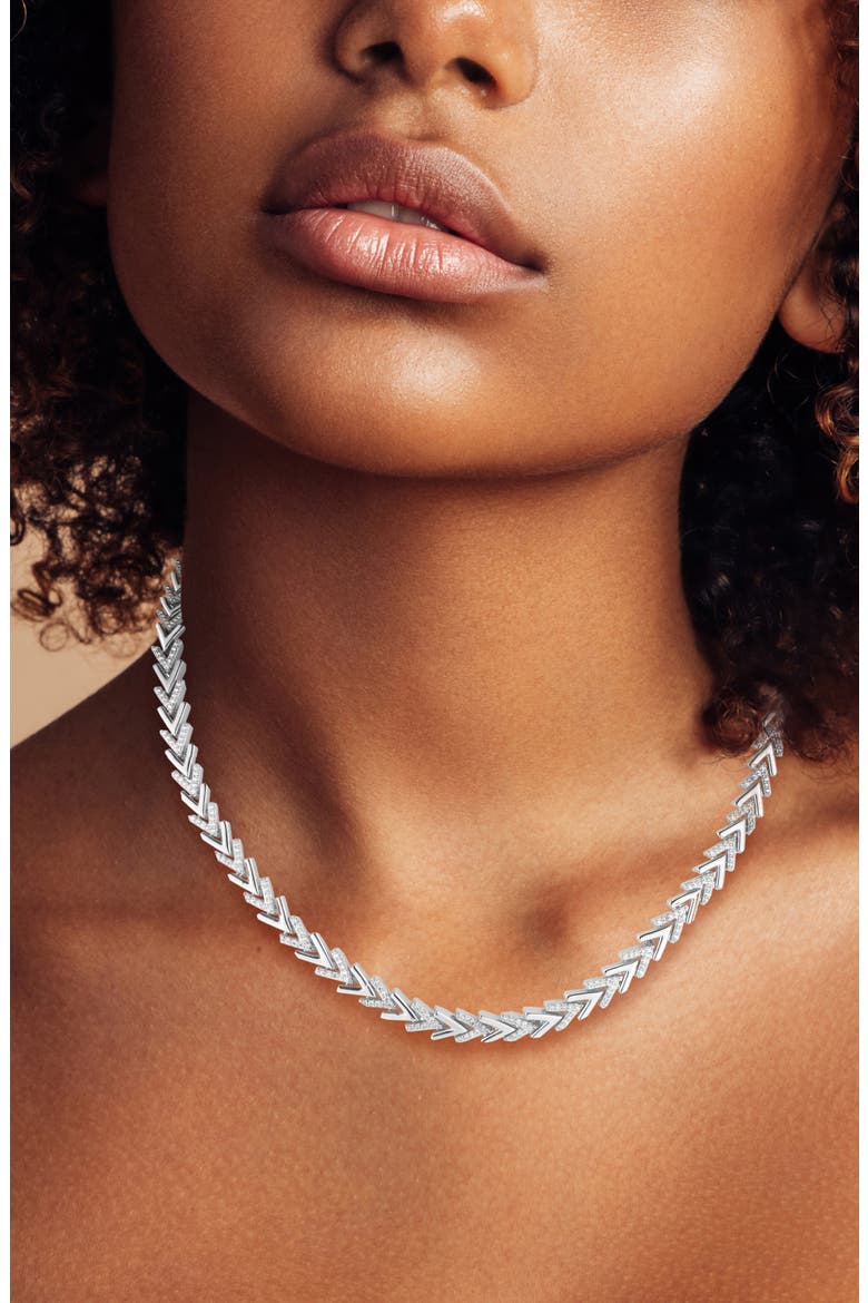 Cubic Zirconia Chevron Necklace, Alternate, color, SILVER