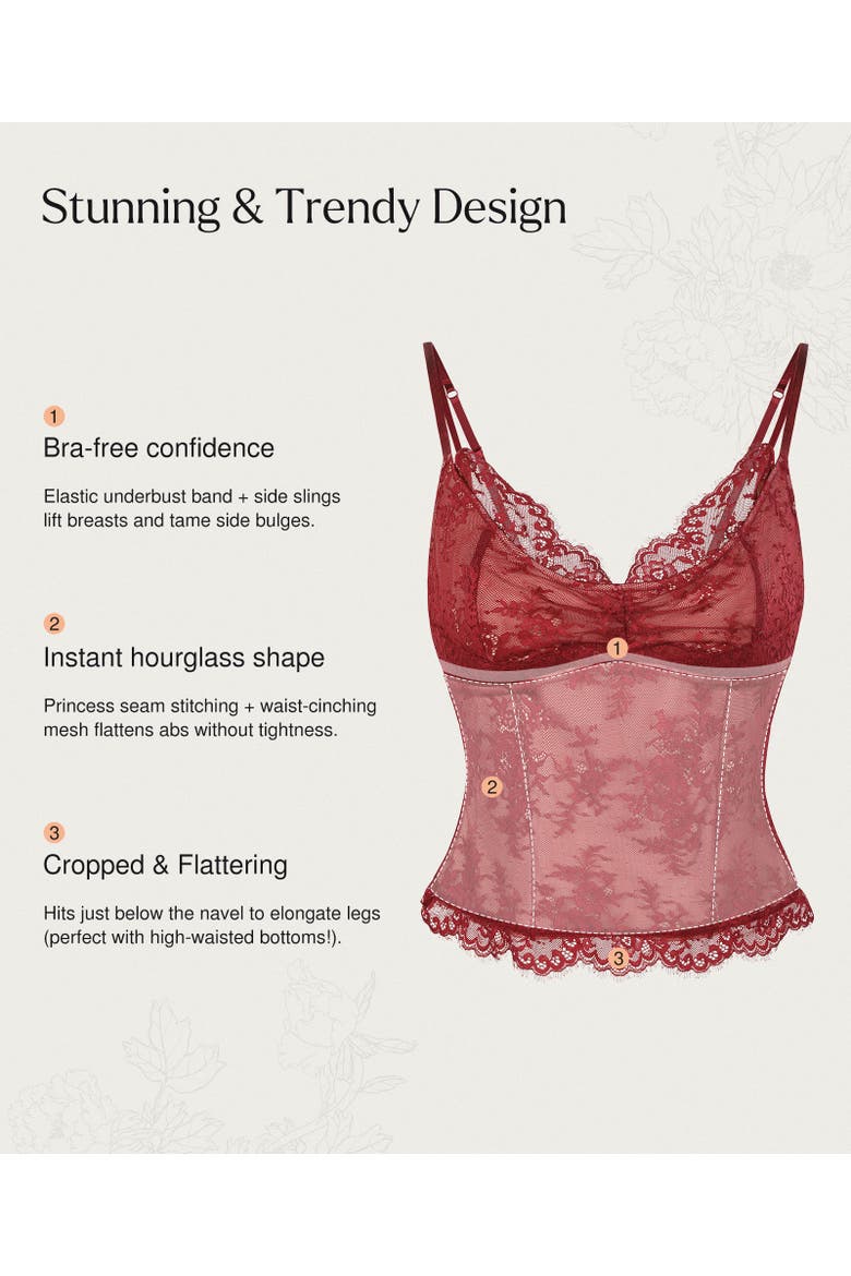 Shapewear Lace Contouring Camisole, Alternate, color, Burgundy