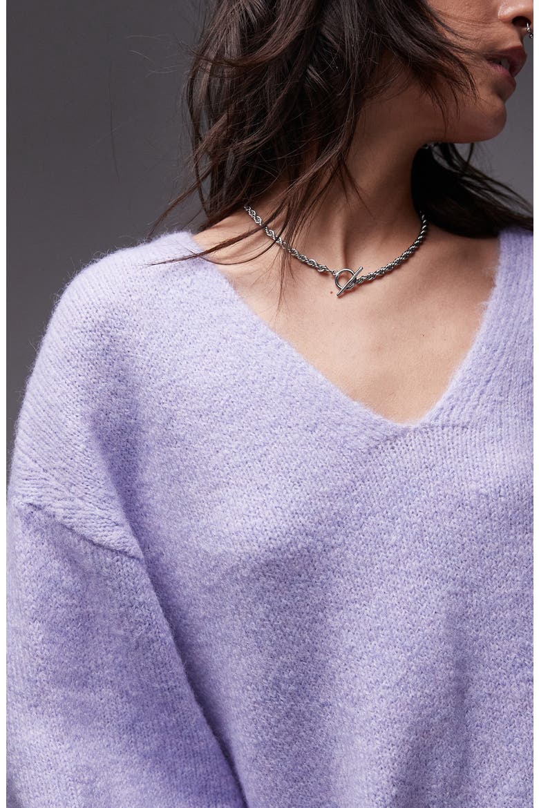 Oversize V-Neck Sweater, Alternate, color, LILAC