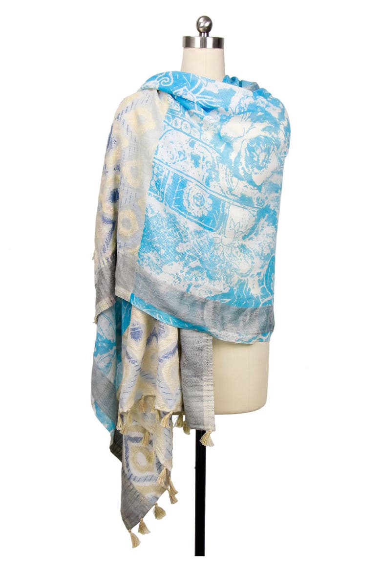Misty Mixed Border Scarf, Alternate, color, TURQUOISE
