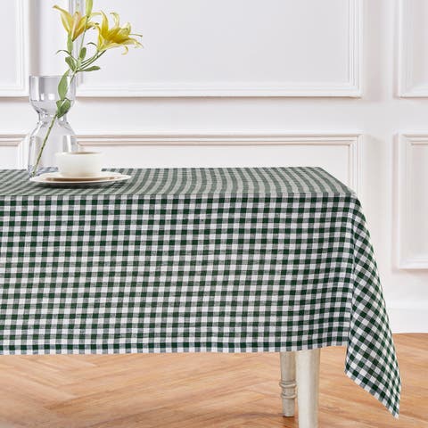 Linen Tablecloth for Dining Table, Holiday and Everyday Dining Table Decor - Gingham Check