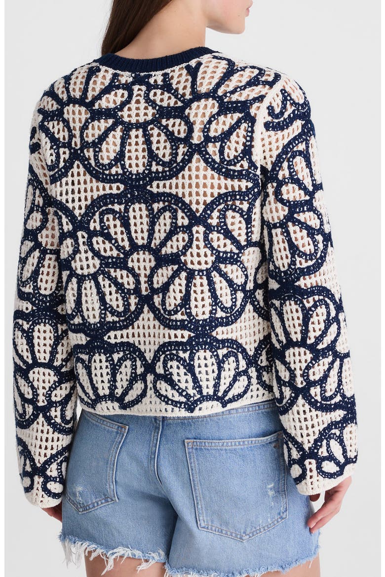 Rhoda Floral Embroidered Open Stitch Sweater, Alternate, color, NAVY FLORAL EMBROIDERY