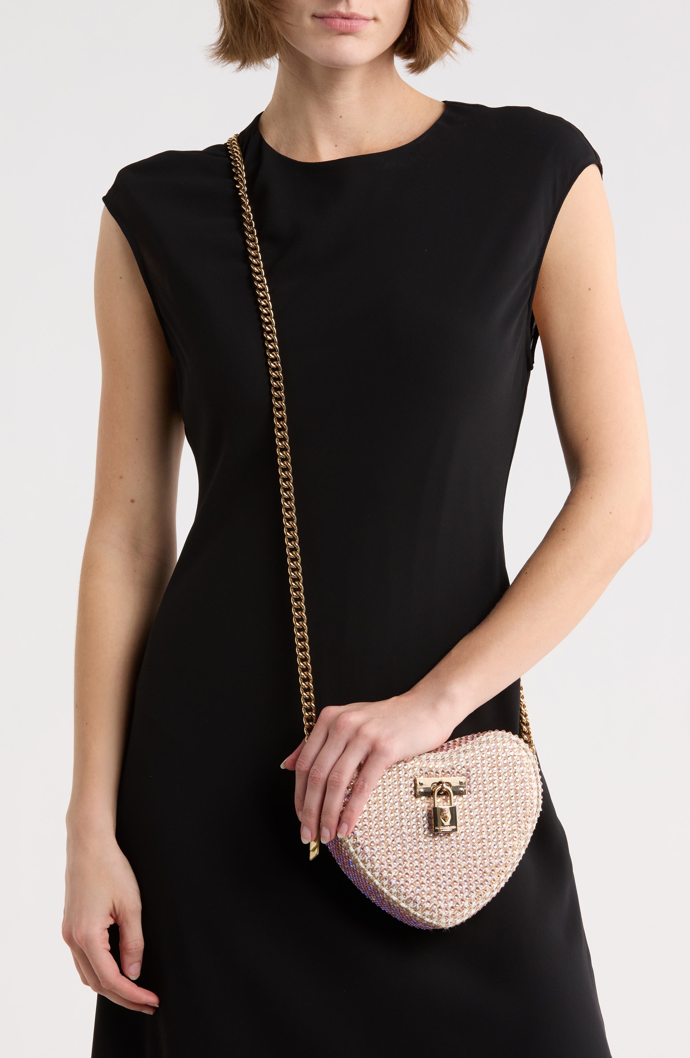 Kurt Geiger London Brixton Crystal Heart Box Clutch, Alternate, color, 