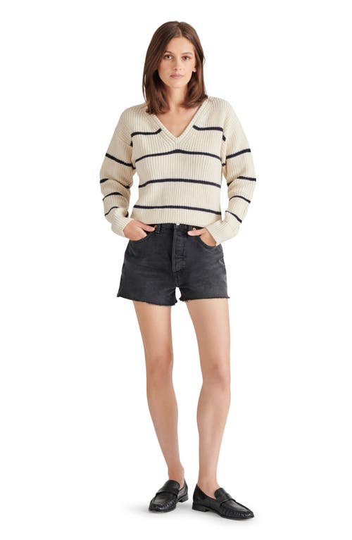Steve Madden Kaitlyn Stripe V-neck Sweater In White