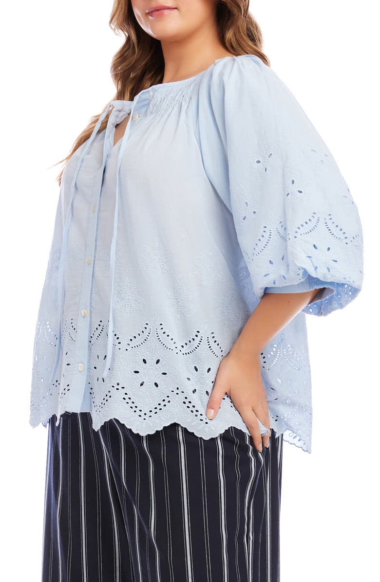 Karen Kane Eyelet Embroidered Cotton Button-Up Top, Alternate, color, Blue