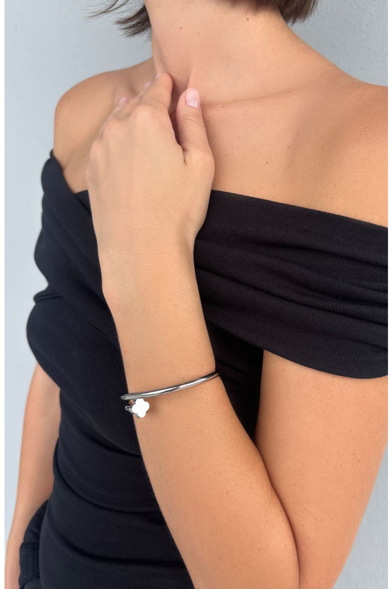 Clover Bypass Cuff Bracelet, Main, color, SILVER