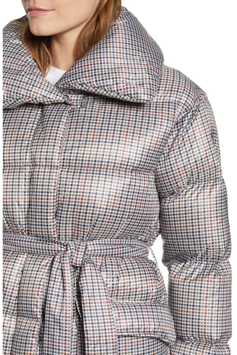 Herringbone Print Belted Puffer Coat, Alternate, color, HERRINGBONE