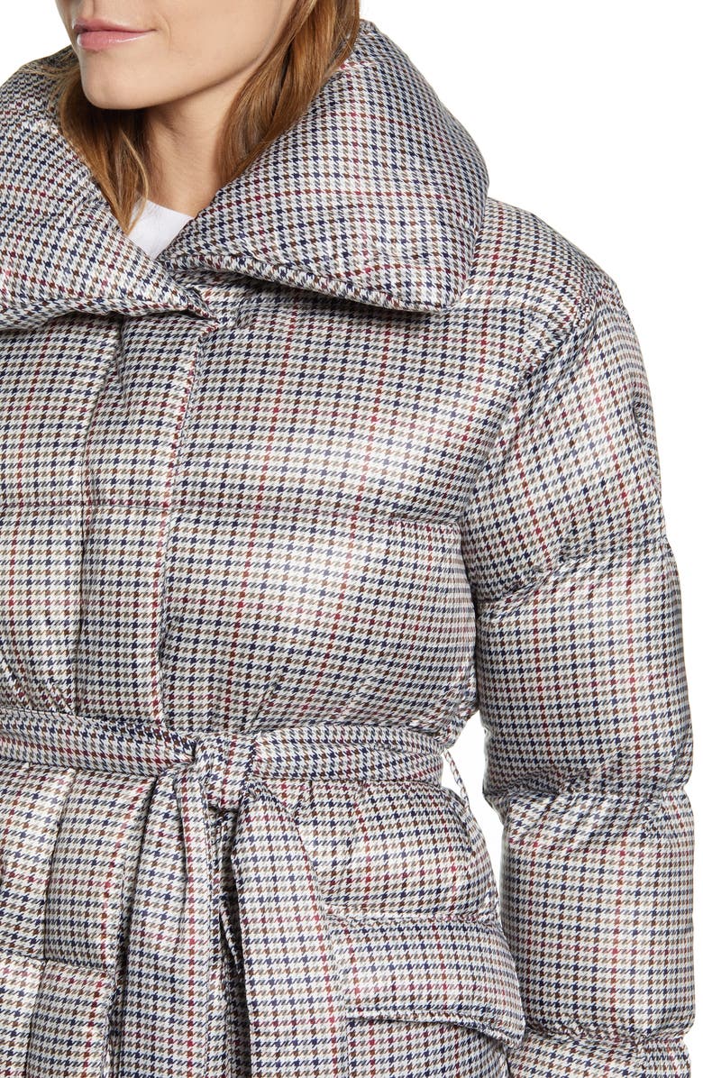 Bernardo Herringbone Print Belted Puffer Coat, Alternate, color, 