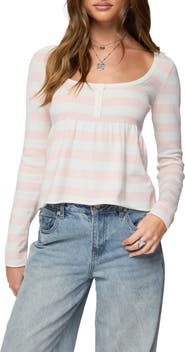 EDIKTED Lockie Stripe Knit Babydoll Top