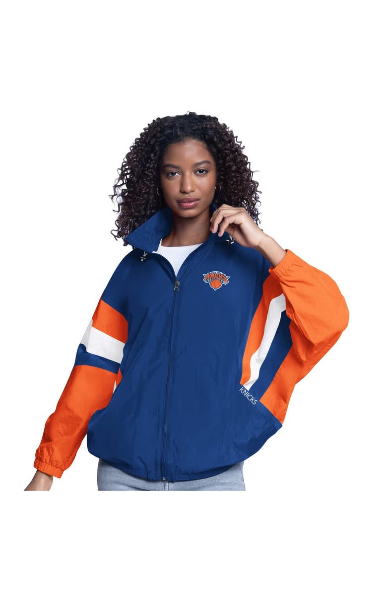 G-III SPORTS BY CARL BANKS Women's G-III Sports by Carl Banks  Blue/Orange New York Knicks Game News Oversized Full-Zip Hoodie Jacket, Alternate, color, 