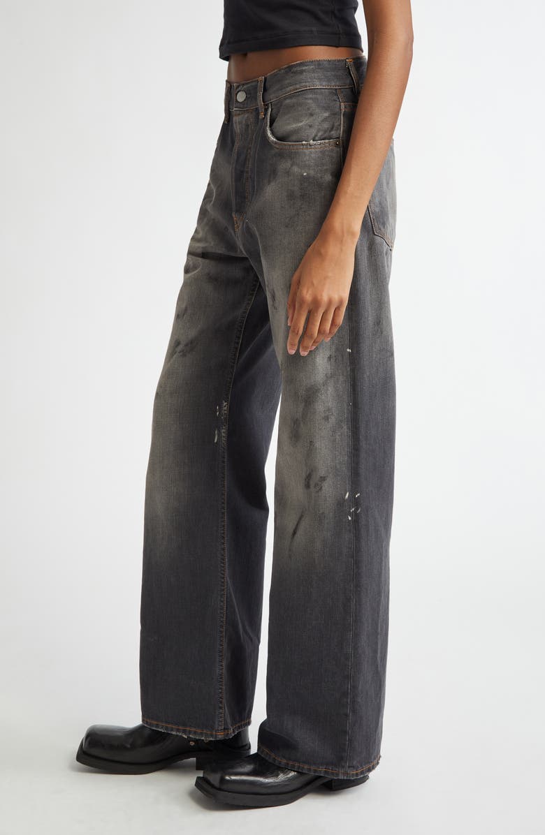 Acne Studios 2021 Black Trafa Paint Splatter Loose Fit Wide Leg Jeans, Alternate, color, Black