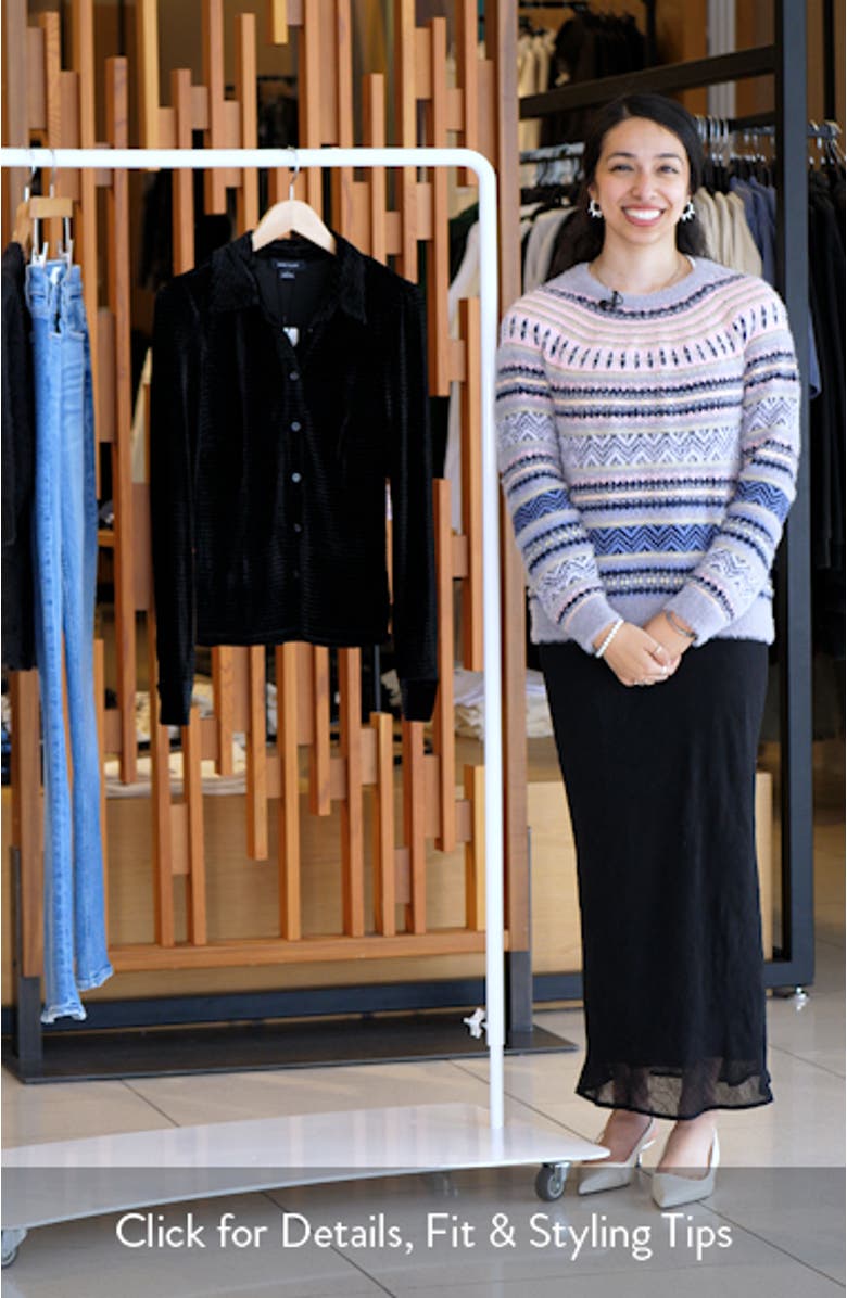 Fitted Textured Stripe Velvet Button-Up Shirt, sales video thumbnail