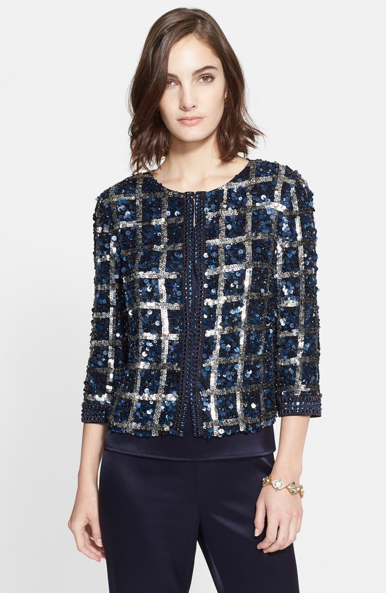 St. John Collection Hand Beaded Plaid Jacket, Main, color, 