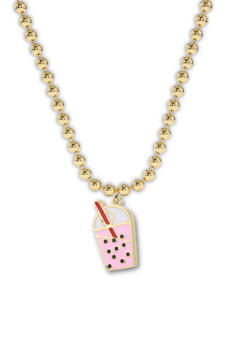 Boba Drink Charm Necklace in Gift Bottle, Alternate, color, Pink