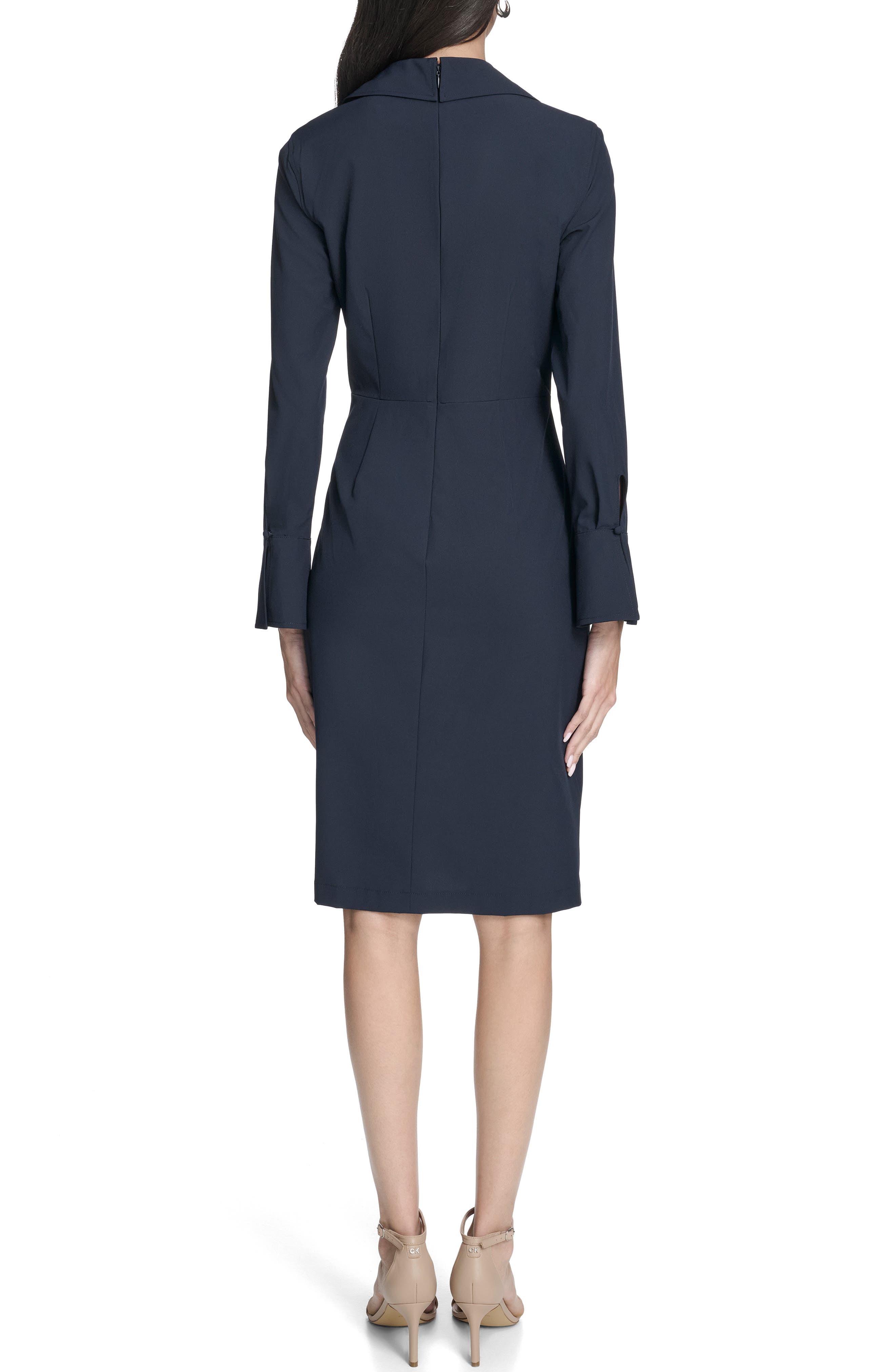 Front Twist Long Sleeve Sheath Dress - image 2