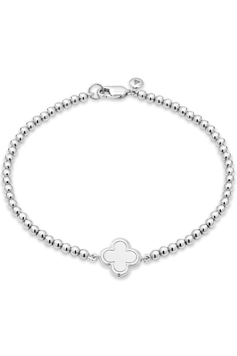 Clover Beaded Ball Bracelet in Rhodium Plated Sterling Silver, Main, color, Silver