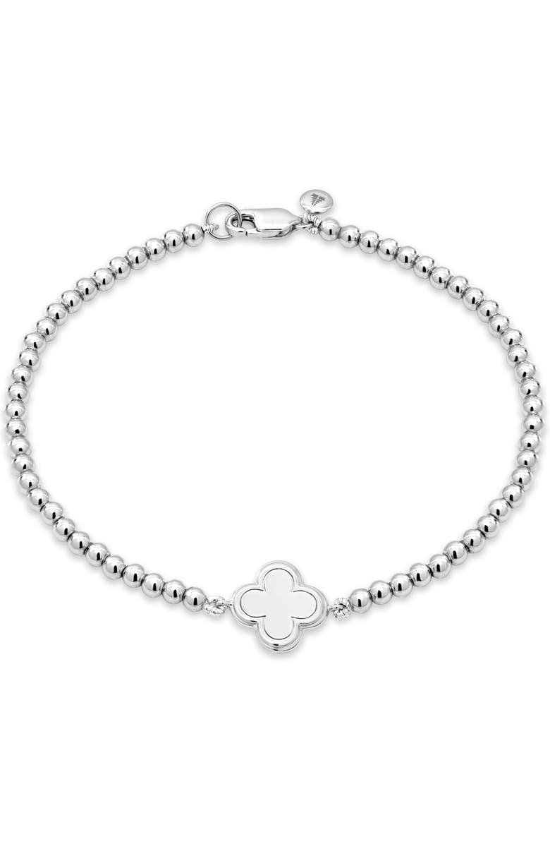 DEVATA Clover Beaded Ball Bracelet in Rhodium Plated Sterling Silver, Main, color, Silver