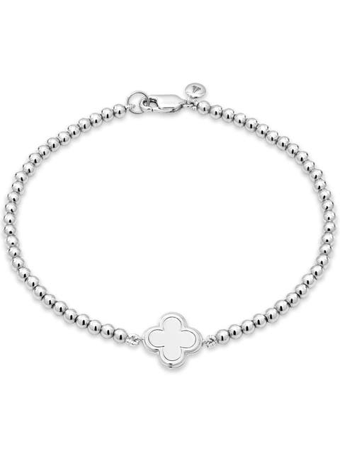 Clover Beaded Ball Bracelet in Rhodium Plated Sterling Silver