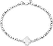DEVATA Clover Beaded Ball Bracelet in Rhodium Plated Sterling Silver