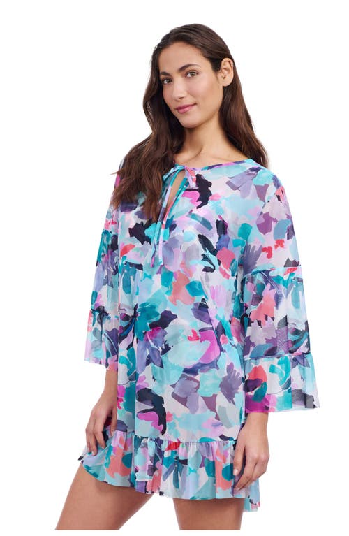 Profile By Gottex Holi Mesh Dress With Flounce In Blue Multi